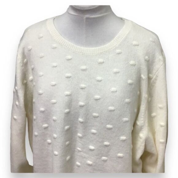 Croft & Barrow® Women’s Plus Puff-Sleeve Bobble Sweater, White, size 2X - Picture 2 of 8